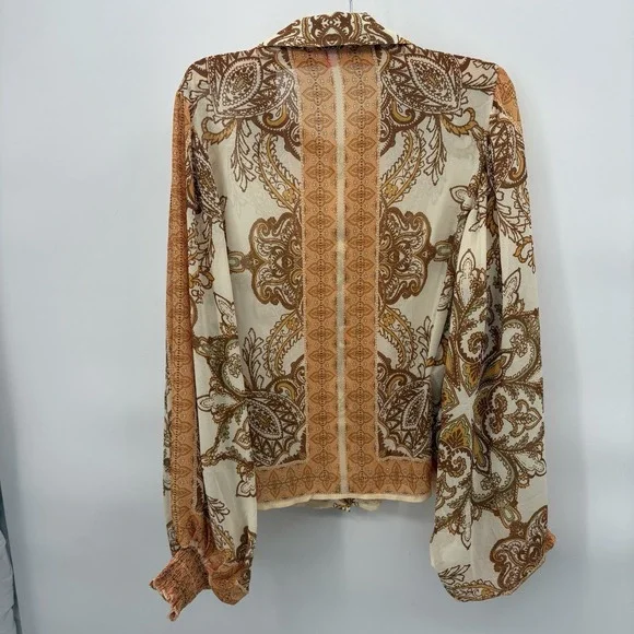 Flying Tomato Back To You Woven Button Up Top Paisley Ballon Sleeve Women Size L - Picture 7 of 7